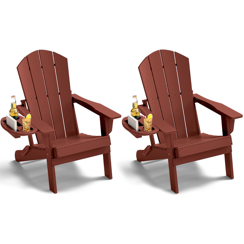 Chaise Adirondack pliante en PEHD avec porte-gobelet résistant aux intempéries, Rouge