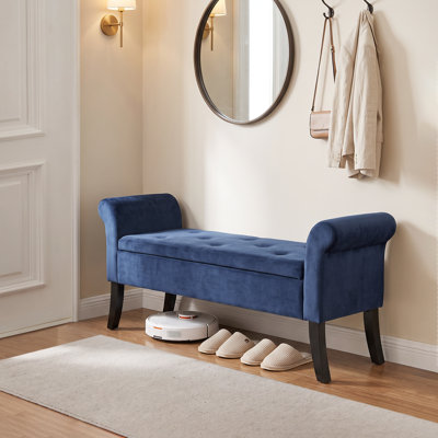 Padded Storage Ottoman Bench, Modern Cotton-Linen Footrest, Rectangular Stool For Living Room Bedroom
