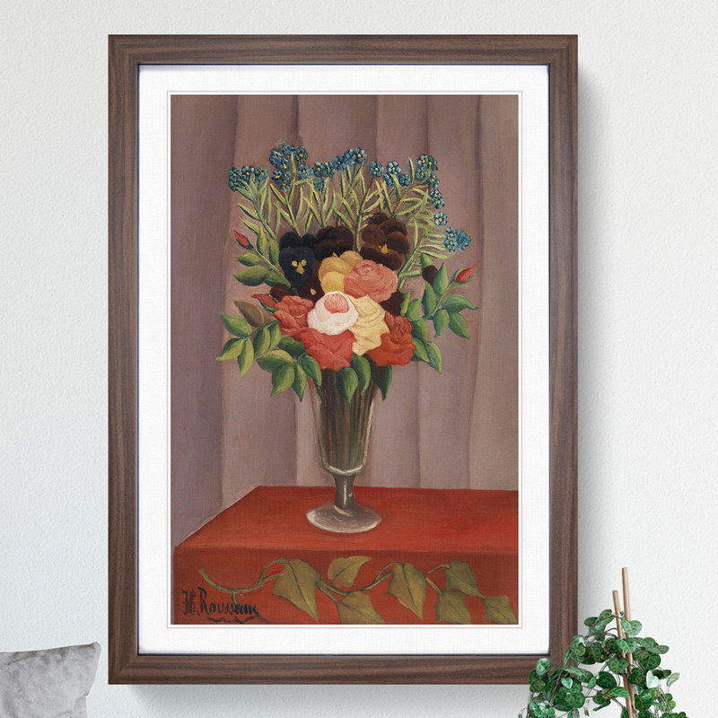 Bouquet of Flowers Vol.1 by Henri Rousseau - Picture Frame Painting, Walnut, 36cm H x 27cm W x 2cm D