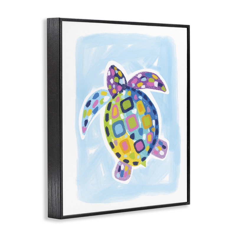 Tortue mosaïque sur estampe numérique bleue par Lisa Nohren, Giclée encadrée noir minuit, H 30 po x l 24 po
