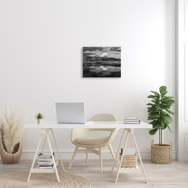 «Puffy Cloud Over Mountain Grassy Marsh Landscape» par Steve Smith - photographie à cadre flottant sur toile, Toile tendue