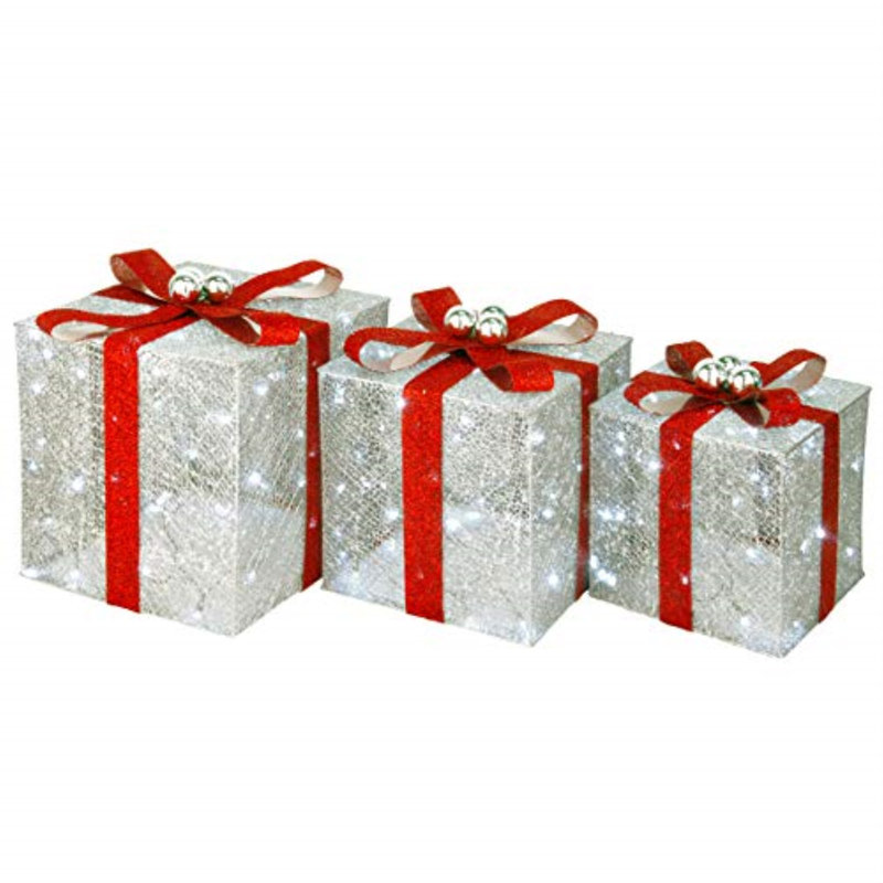 Assortiment de boîtes-cadeaux pré-éclairées en cristal argenté