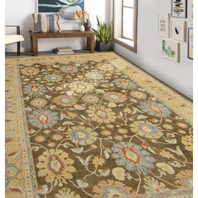 Tapis de zone en laine 9 pi x 12 po à la main one-of-kind noué la Romona