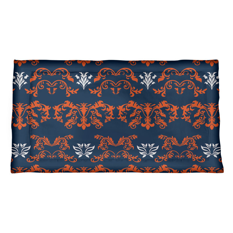 Football Baroque Pattern Pillow Sham, Microfiber, Blue/Orange/White, Standard