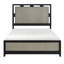 Grand lit de style moderne, en bois massif, gris anthracite deux tons, superposé et éclairage de chambre à coucher à DEL, panneaux