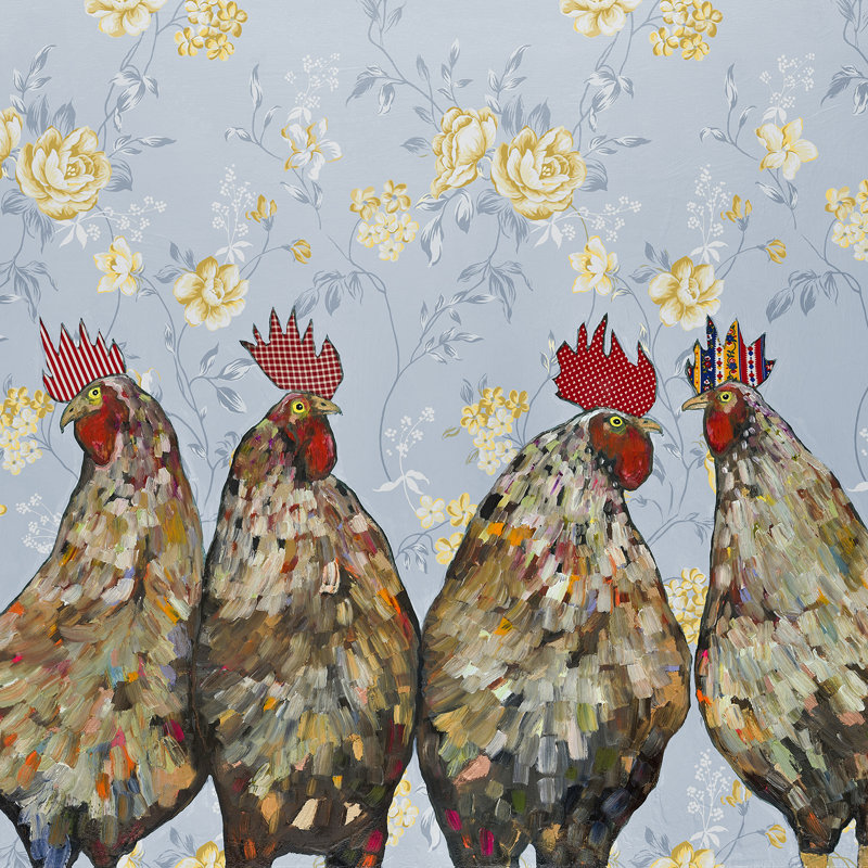«Roosters», reproduction sur toile tendue, H 16 po x l 16 po
