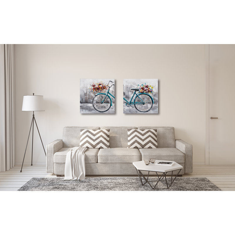 " Blue Bicycle With Flowers " 2 - Pieces