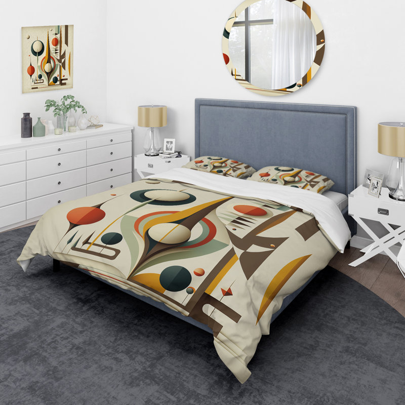 Ensemble de housse de couette en microfibre bleu / brun / jaune, Housse de couette simple + 1 taie décorative stan