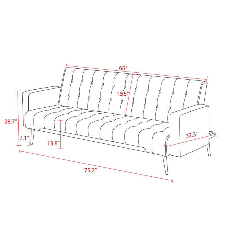 Verdeen Twin 74'' Velvet Convertible Sofa, Blue Velvet