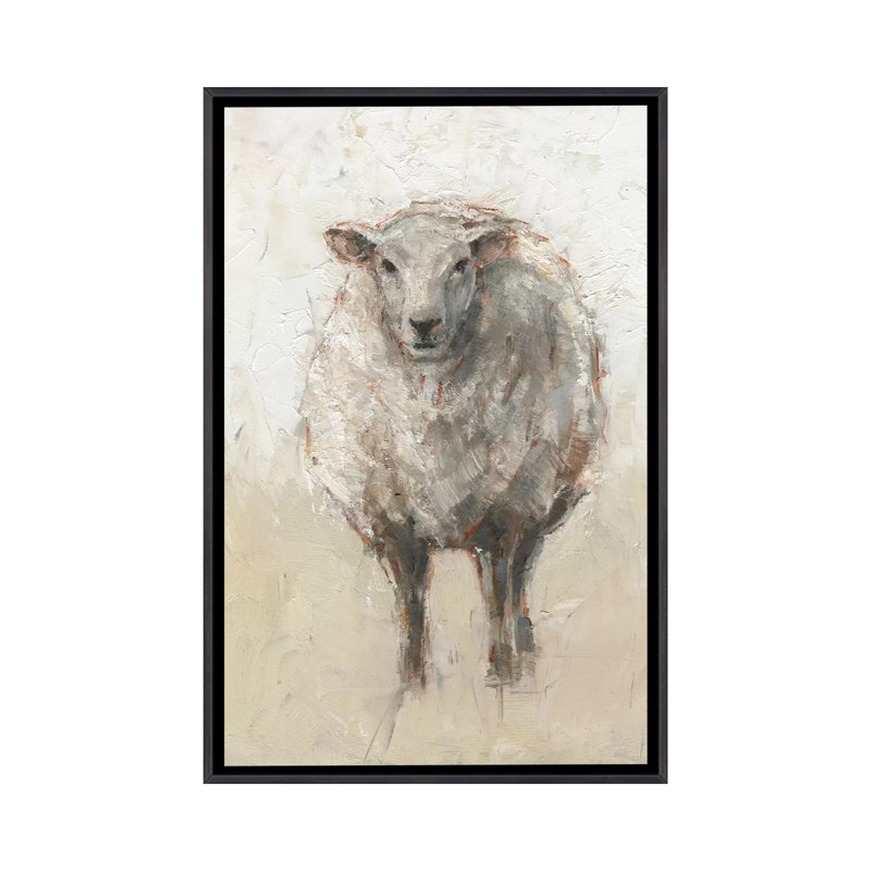 « Fluffy Sheep I » par Ethan Harper, reproduction d’art, H 26 po x l 18 po x P 1,5 po, Toile avec cadre noir patiné
