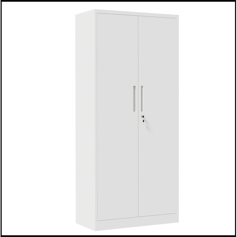 Armoire de rangement en métal avec portes et 4 tablettes, White
