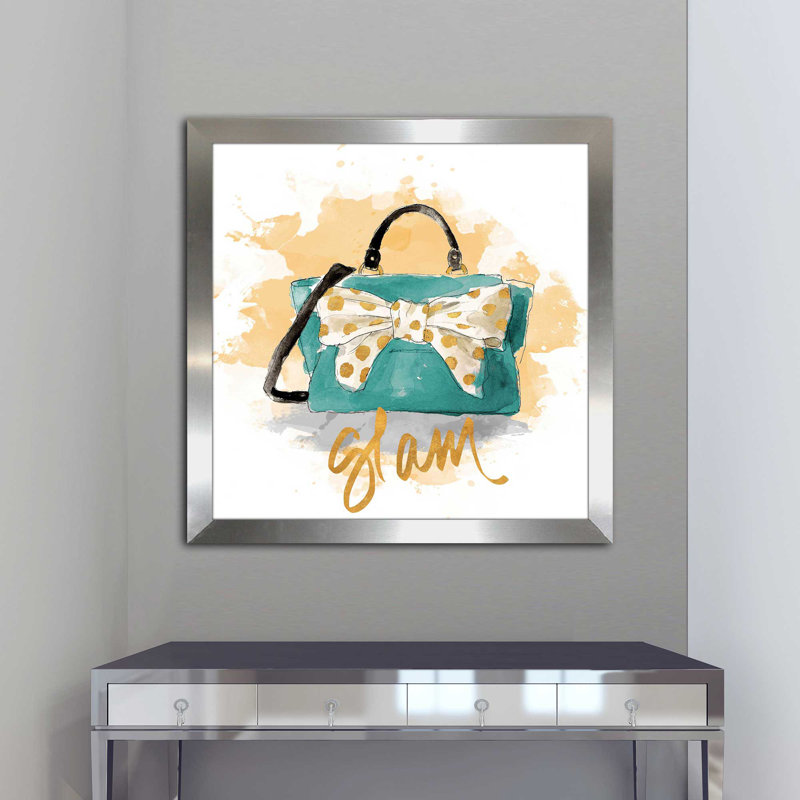 «Glam Purse», reproduction de peinture à l'aquarelle, H 25,5 po x l 25,5 po x P 1 po, Encadrement argenté