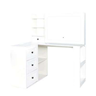 Vanity Desk With Lights,Makeup Vanity With Power Strip,Dressing Table Set With 3 Large Drawers,Vanity Mirror 3 Lighting Color Adjustable,White