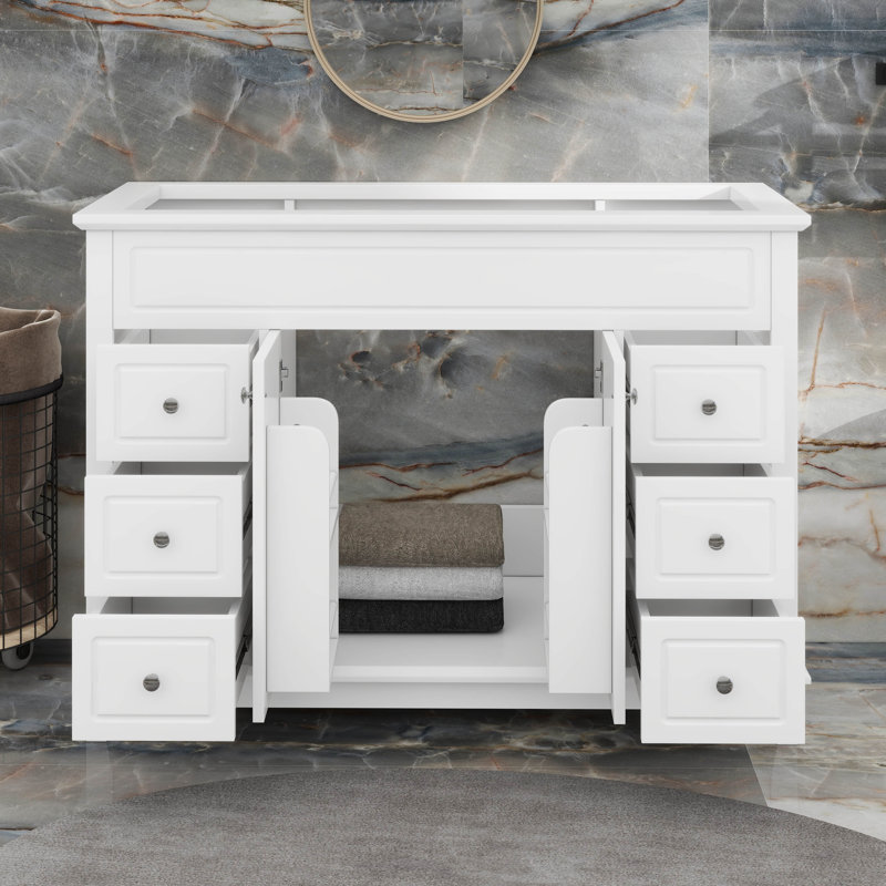 Meuble-lavabo pour salle de bain sans lavabo simple 6 tiroirs et 2 portes armoire autoportante 2 tablettes