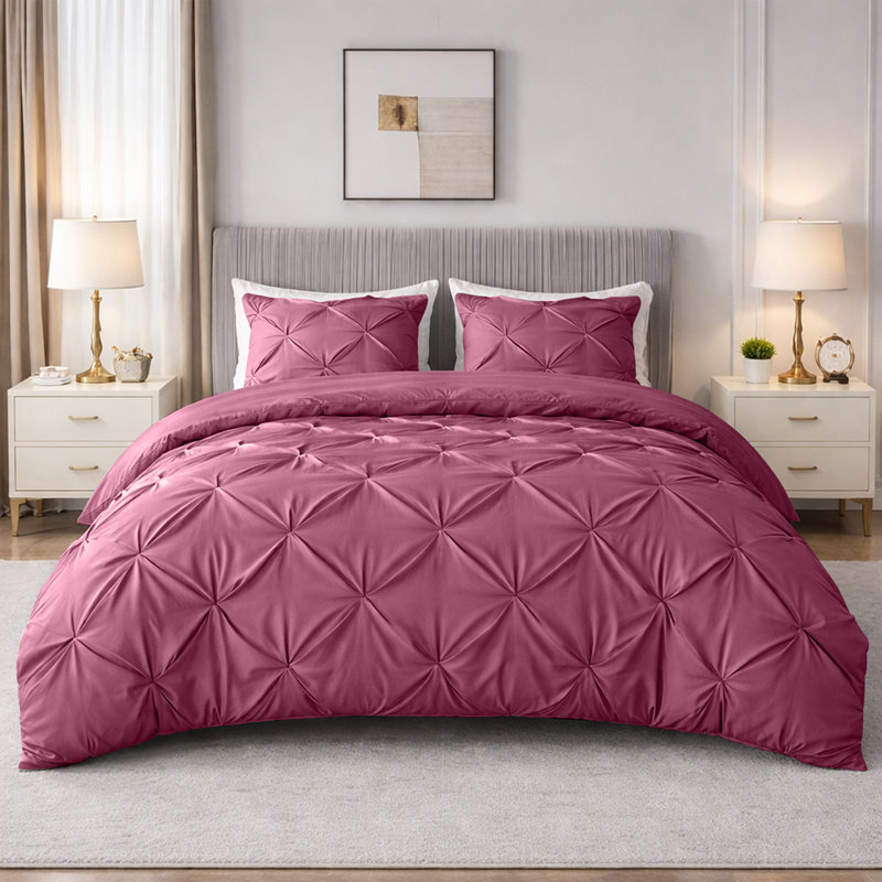 Pintuck Microfiber Duvet Cover Set with Pillowcases – Pleated Textured Bedding, Soft Luxury Quilt Cover, Breathable All-Season Comforter Cover, Modern Hotel Style Bed Set