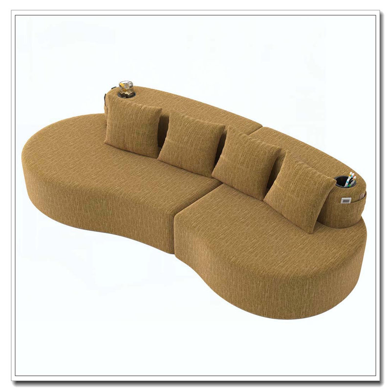 Modern  Elegant Half Moon Sofa, Mustard yellow