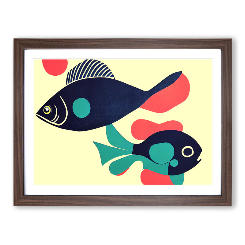 XH1022-9006X The Surprising Fish Abstract 1 Piece Single Picture Frame Wall Art, 34cm H x 46cm W x 2cm D, Walnut Framed