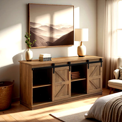 Armoire de rangement 58 "à porte de grange rustique pour chambre à coucher - Armoire de coin peu encombrante avec portes coulissantes