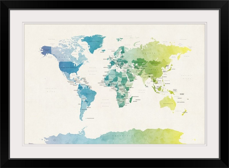 Watercolour Political Map of the World by Michael Tompsett - Print Ebern Designs Mat 