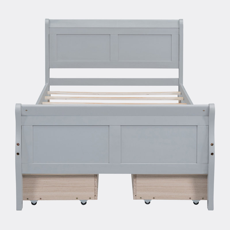 Lit plateforme avec rangement en bois massif Sebbie, Simple, Gris