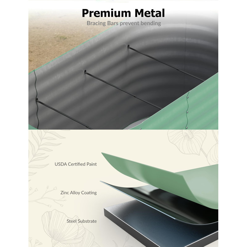 Metal Raised Garden Bed, 45cm H x 240cm W x 60cm D, Light Green