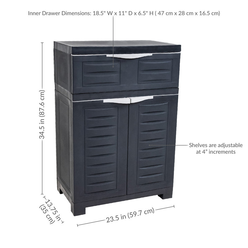 Storage Cabinet with Adjustable Shelf and Top Drawer, Charcoal/Gray Trim