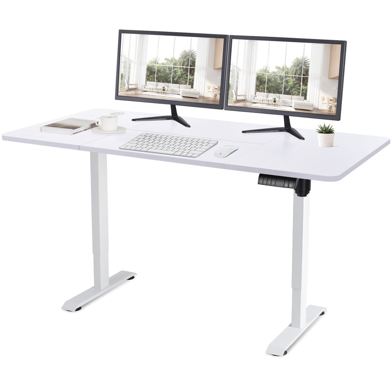 160CM x 80CM Electric Height Adjustable Standing Desk, White, White