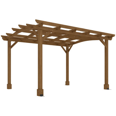 Pergola extérieure 10 'x 12', treillis de jardin en bois avec toit arqué, structure stable et ancrages en béton pour le soutien des plantes grimpantes, jardin, patio, cour, terrasse, brun foncé