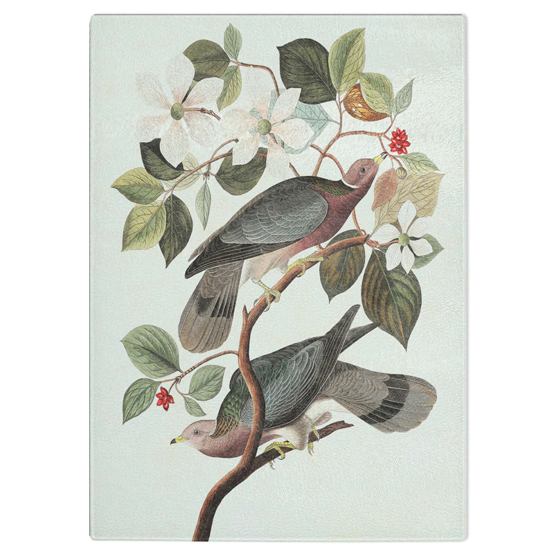 Tempered Glass Band-Tailed Pigeons Chopping Board, 28.5 cm W x 39 cm L