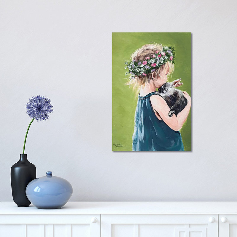 Girl With Bunny by Michele Norman - Print on Canvas, 30.48 cm H x 45.72 cm W, Wrapped Canvas