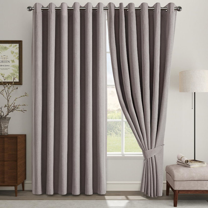 Linen Blend Blackout Curtain Panel Pair, Mocha, 117cm Width x 137cm Drop