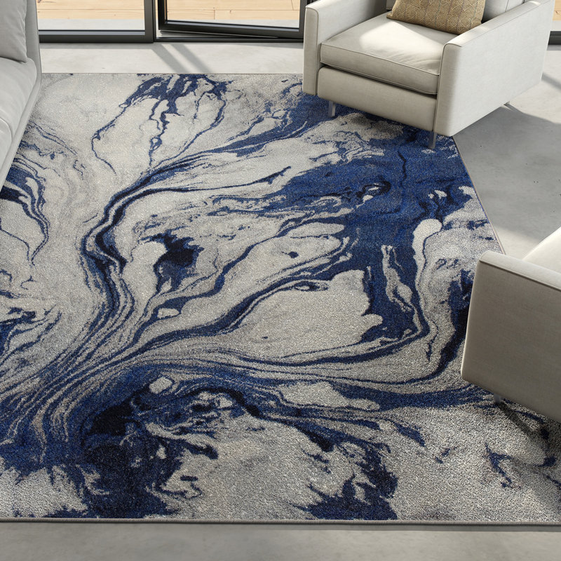 Illusions Abstract Area Rug, Rectangle 6'7" x 9'6", Blue