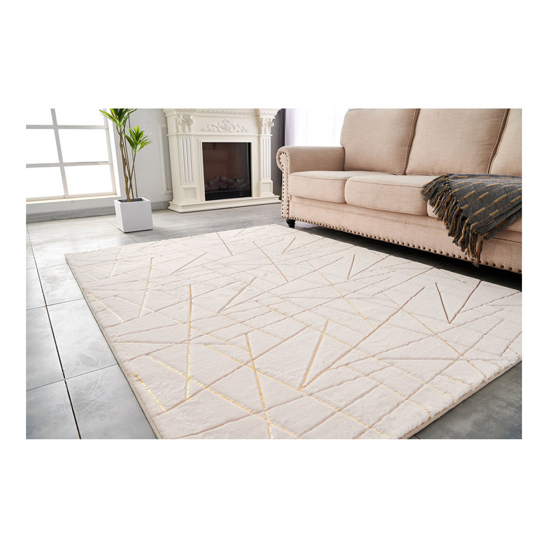 Tapis doré doré à motif géométrique luxueux et lavable à la machine Luxury, Rectangulaire 2 pi x 3 pi