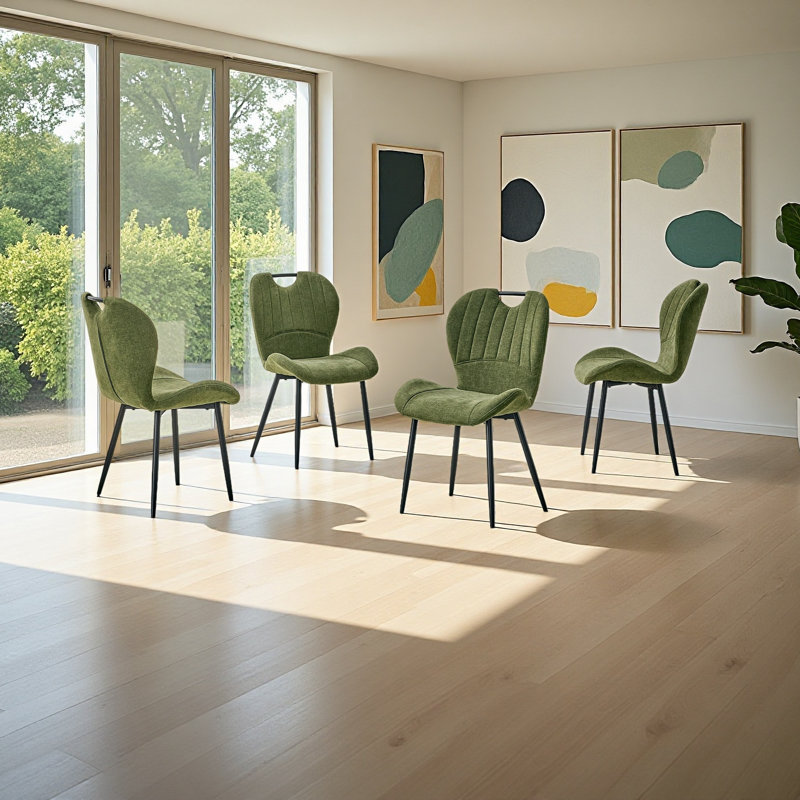 Ensemble de 4 chaises de salle à manger avec poignée intégrée. Structure en métal, pieds réglables. Chaises de salle à manger à domicile avec coussin confortable extra-large, polyvalent pour de multiples cas de figure