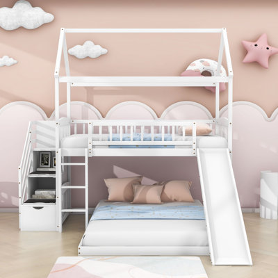 Annkatrin Twin Over Full Bunk Bed With Slide, Storage Staircase