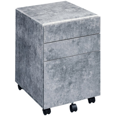Classeur argenté en faux béton avec tiroirs à fermeture manuelle pour bureau et 3 espaces de travail