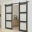 Porte de grange coulissante double en verre trempé givré 3-Lite 42 po. X 84 po. Avec poignée de quincaillerie-126023151-126023153