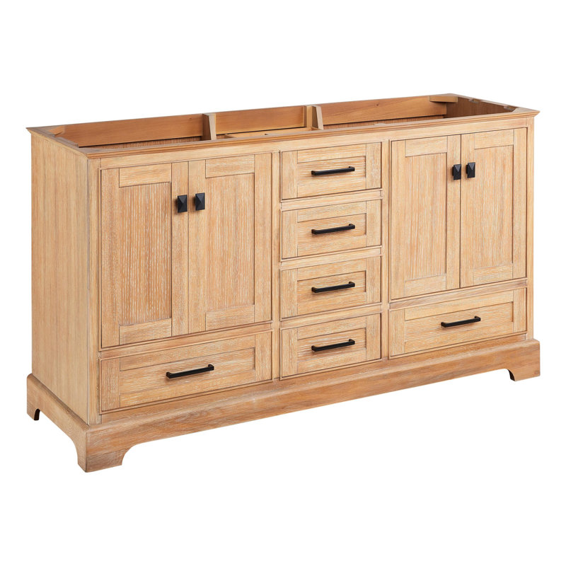 Quen 60" Freestanding Double Basin Vanity Set with Cabinet, Vanity Top, and Oval Undermount Sinks, Arctic White Quartz