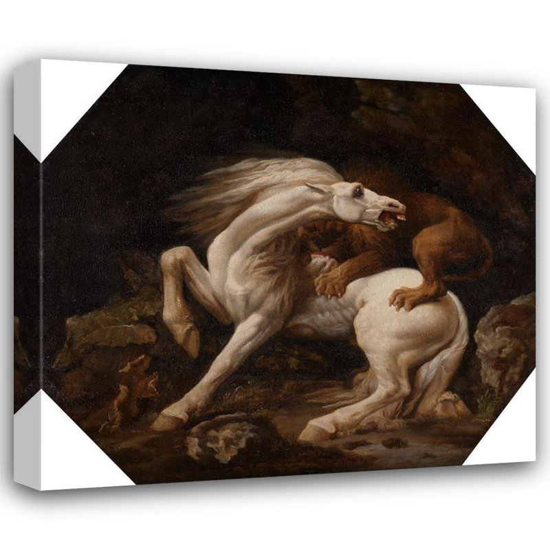 «Horse Attacked by a Lion» par George Stubbs - Art mural sur toile tendue avec châssis, H 17 po x l 24 po