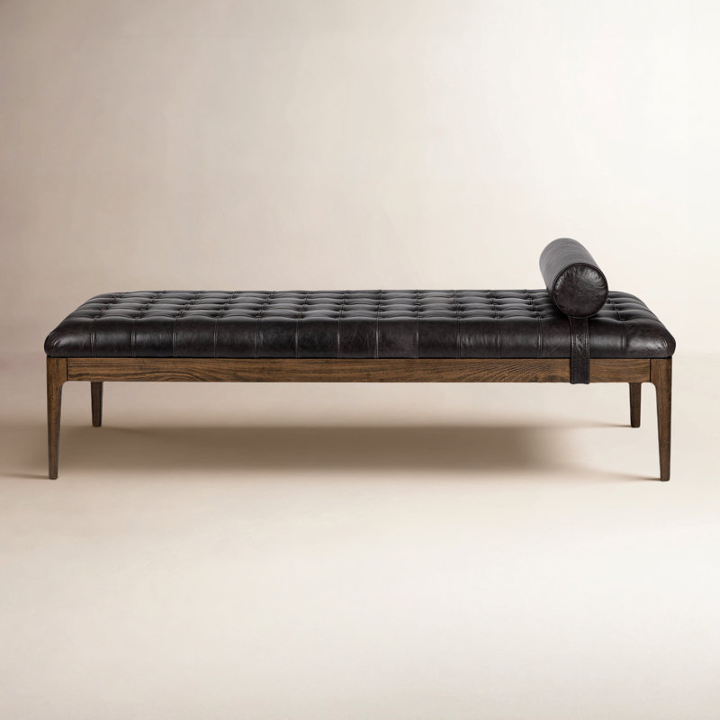 Joanna Leather Bench, Sonoma Black Genuine Leather