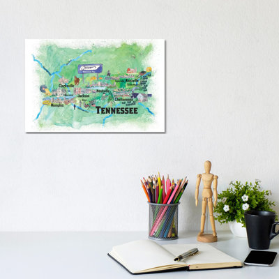 Tennessee Illustrated Travel by Markus & Martina Bleichner - Wrapped Canvas Print