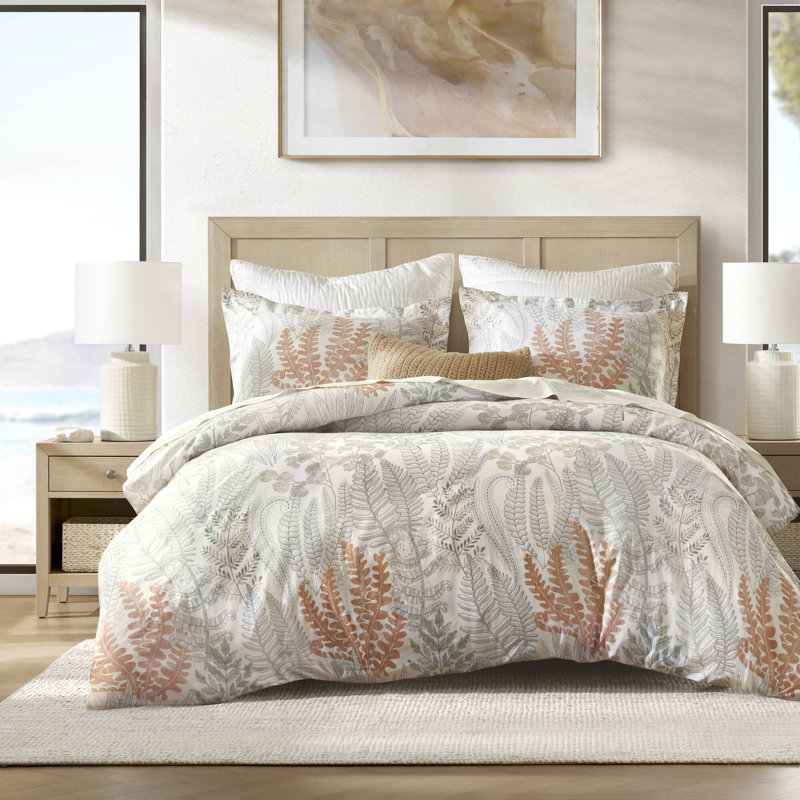 Ensemble de housse de couette pour lit double / grand 100% satin de coton Botanical, Blush/Grey