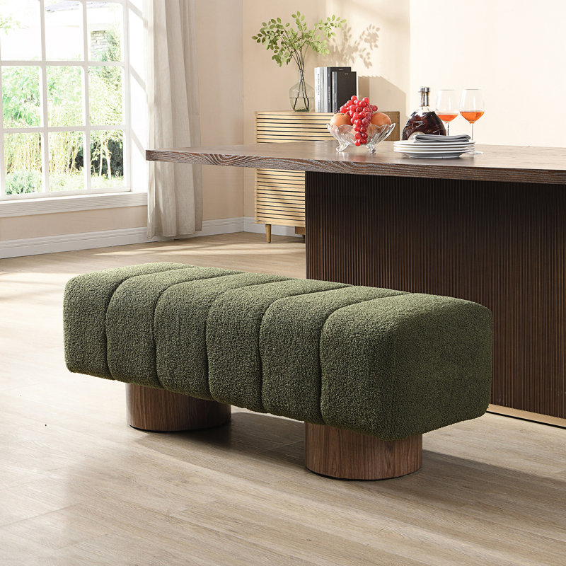 Banc de salle à manger rembourré, repose-pieds à l'extrémité du banc, Vert