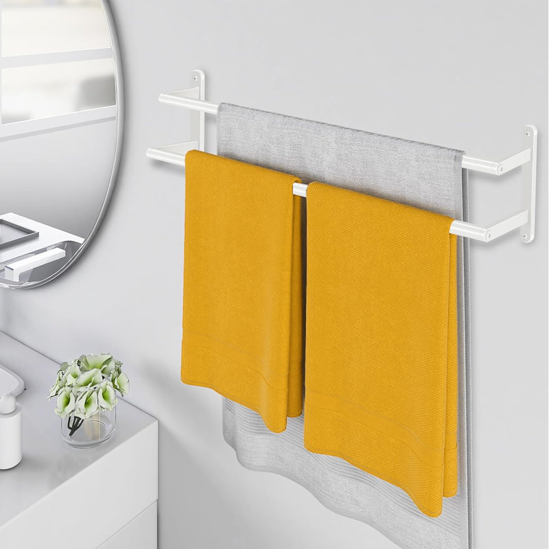 Porte-serviettes double en acier inoxydable de 24 po, convenant à la salle de bain et à la cuisine, conception murale, Blanc