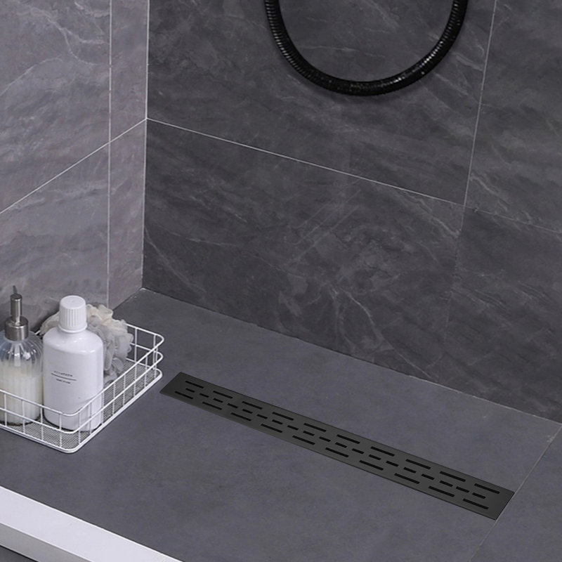 30" Linear Shower Drain With Bar Pattern Grate, Matte Black