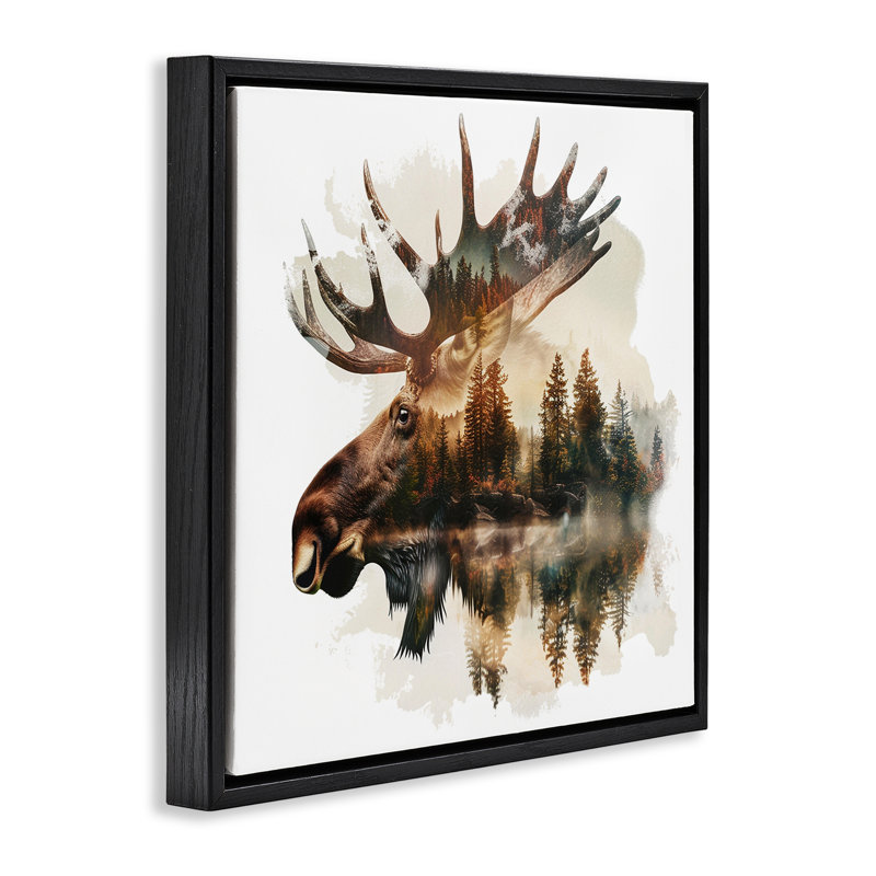  "Moose Antler", art mural encadré sur toile flottante par LSR Design Studio, Cadre flottant noir de jais, H 18 po x l 18 po