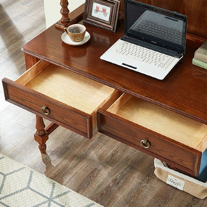 Bureau rectangulaire à 2 tiroirs en bois massif et en bois manufacturé brun noisette