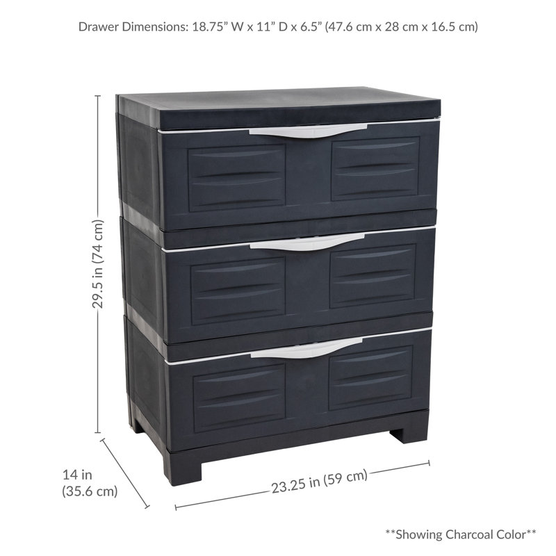 Freestanding Plastic 3-Drawer Storage Unit, Gray/Charcoal Trim