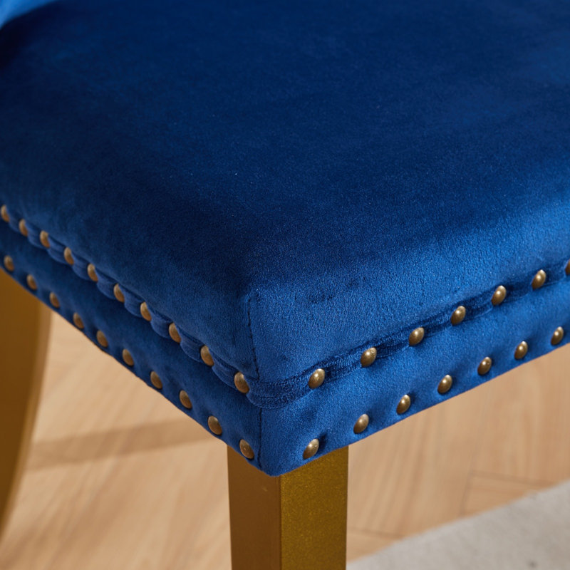 Chaises capitonnées Allena , Doré, Velours bleu marine, 2