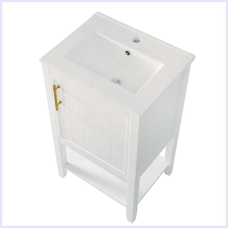 Meuble-lavabo moderne avec lavabo et porte à fermeture douce, Blanc